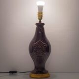 Chocolate glazed ceramic table lamp from Manises, Spain, 1960s with a new silk shade.