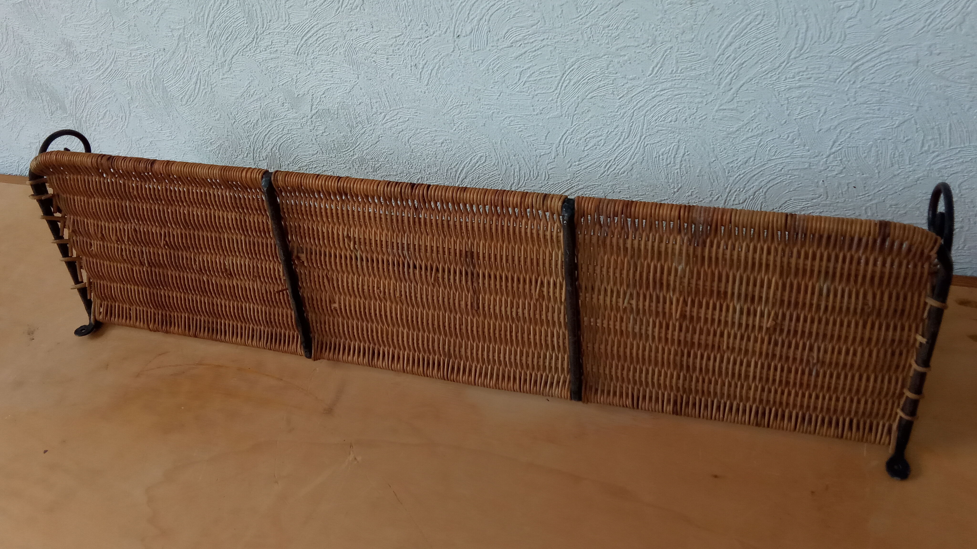 Vintage metal and rattan shelf