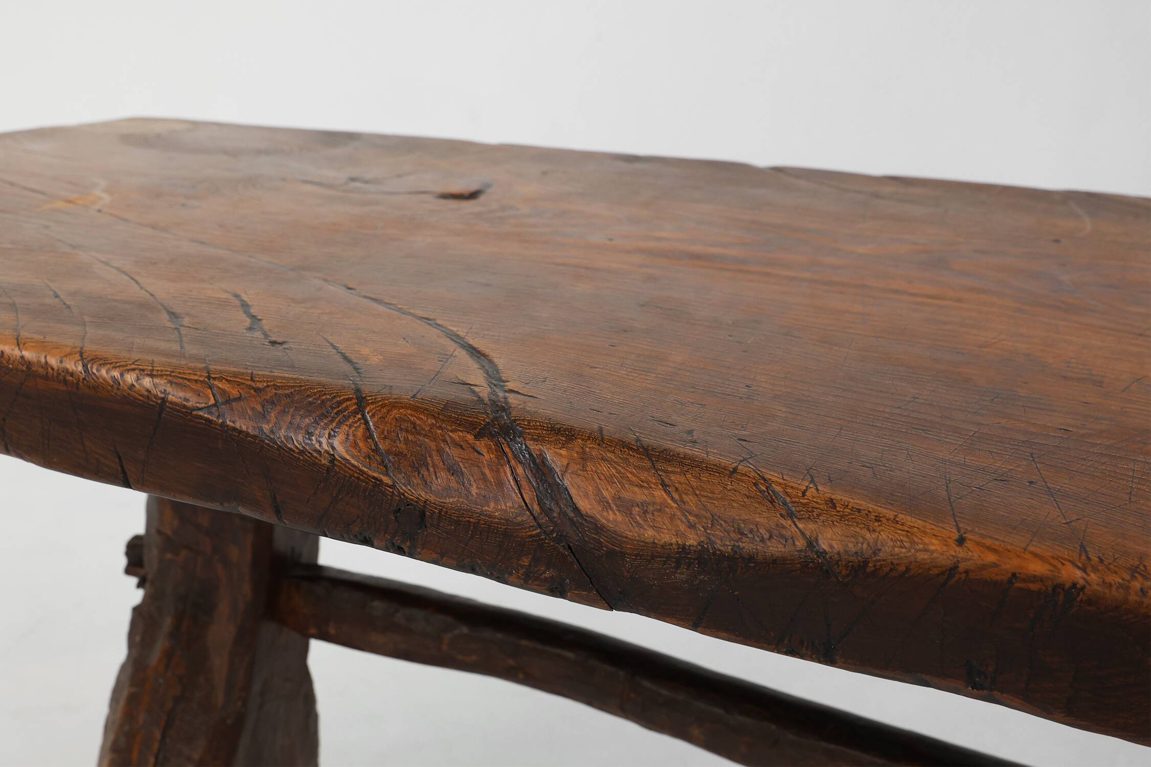 Rustic Spanish dining table, handmade in oak, 16th century