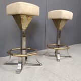 Seventies brass and chrome bar stools, set of 2, 1970s
