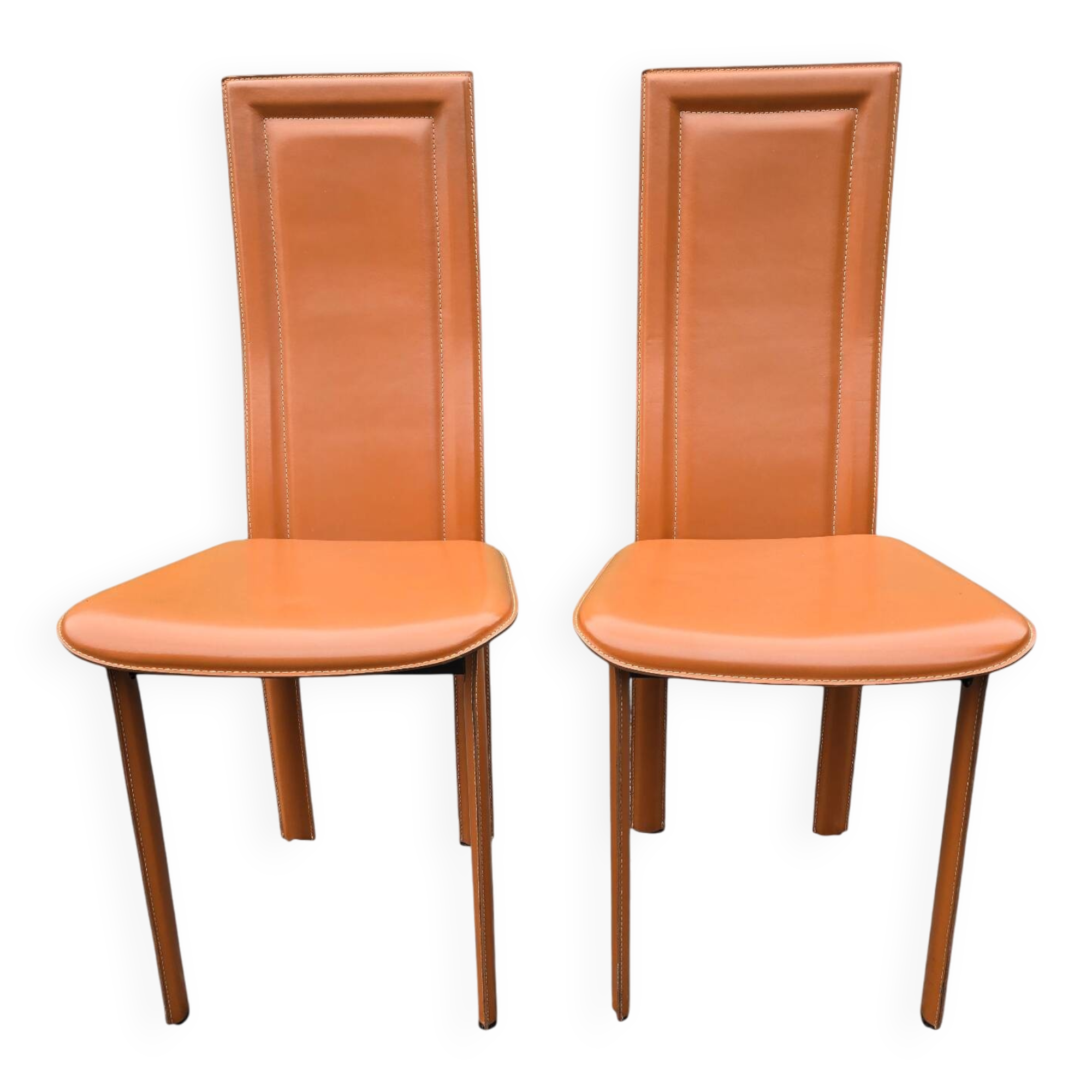 Set of 2 brown leather chairs