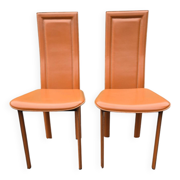 Ensemble de 2 chaises en cuir marron — Beyit