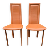 Set of 2 brown leather chairs