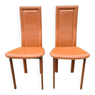 Ensemble de 2 chaises en cuir marron