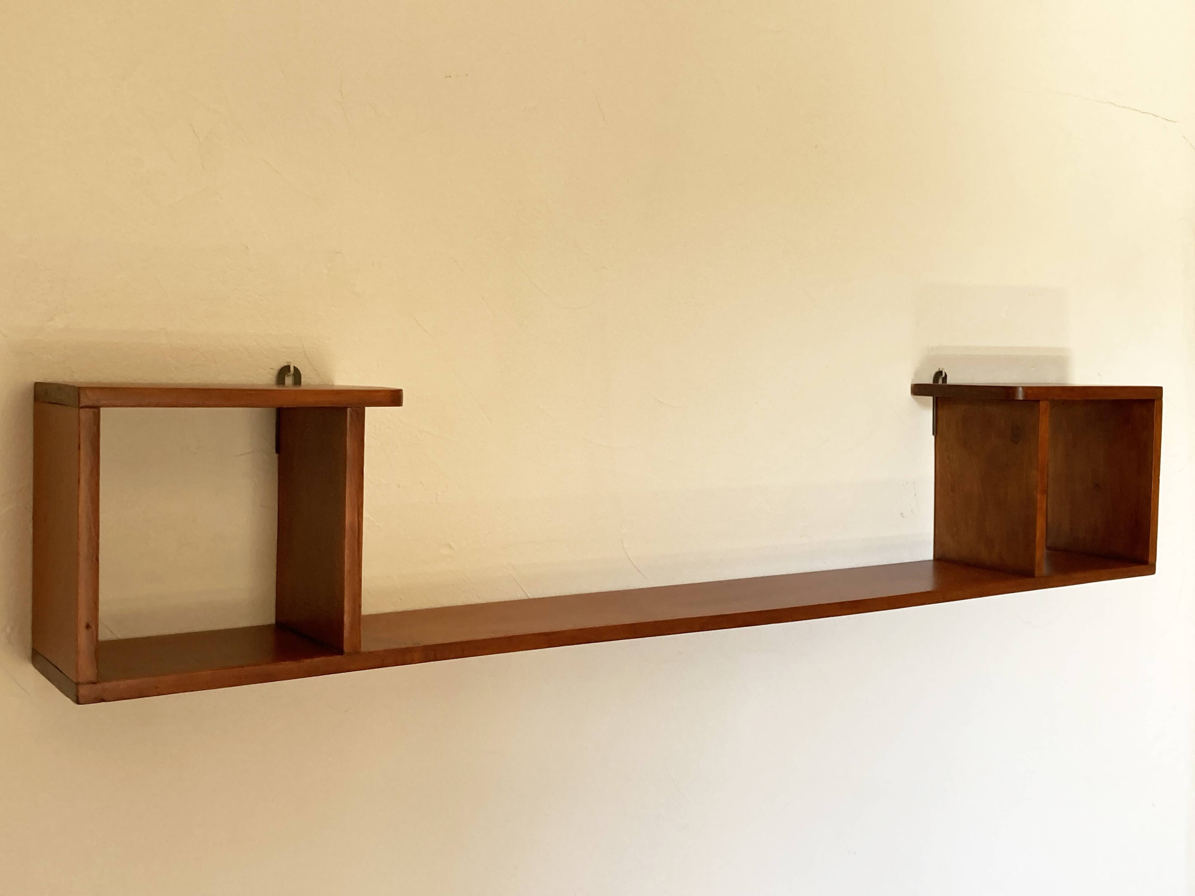 Varnished wooden wall shelf, 1960s