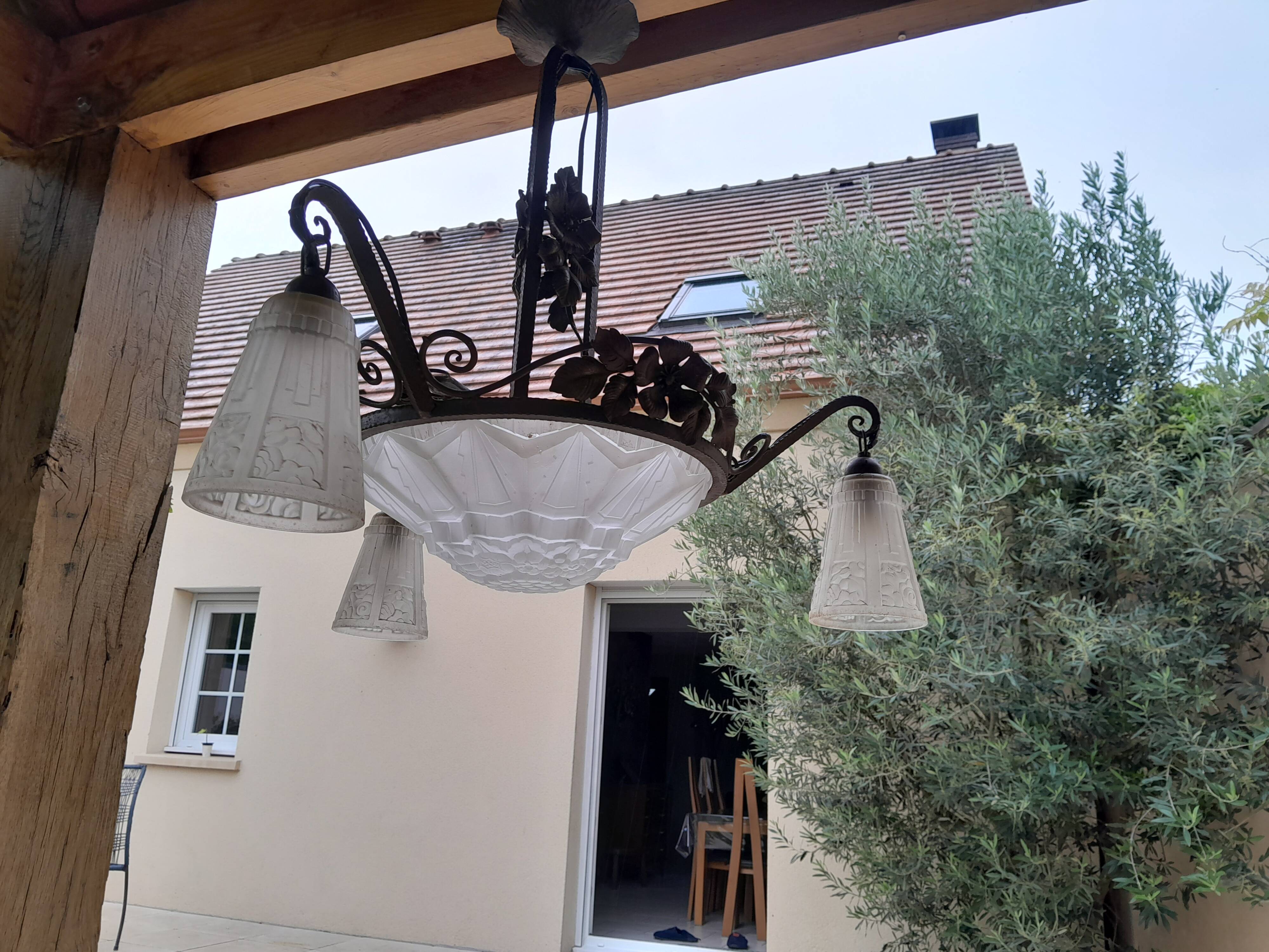 Art Deco chandelier wrought iron Nancy style twentieth era