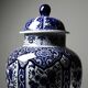 Large covered vase Boch Holland Royal Sphinx in Delft blue earthenware.