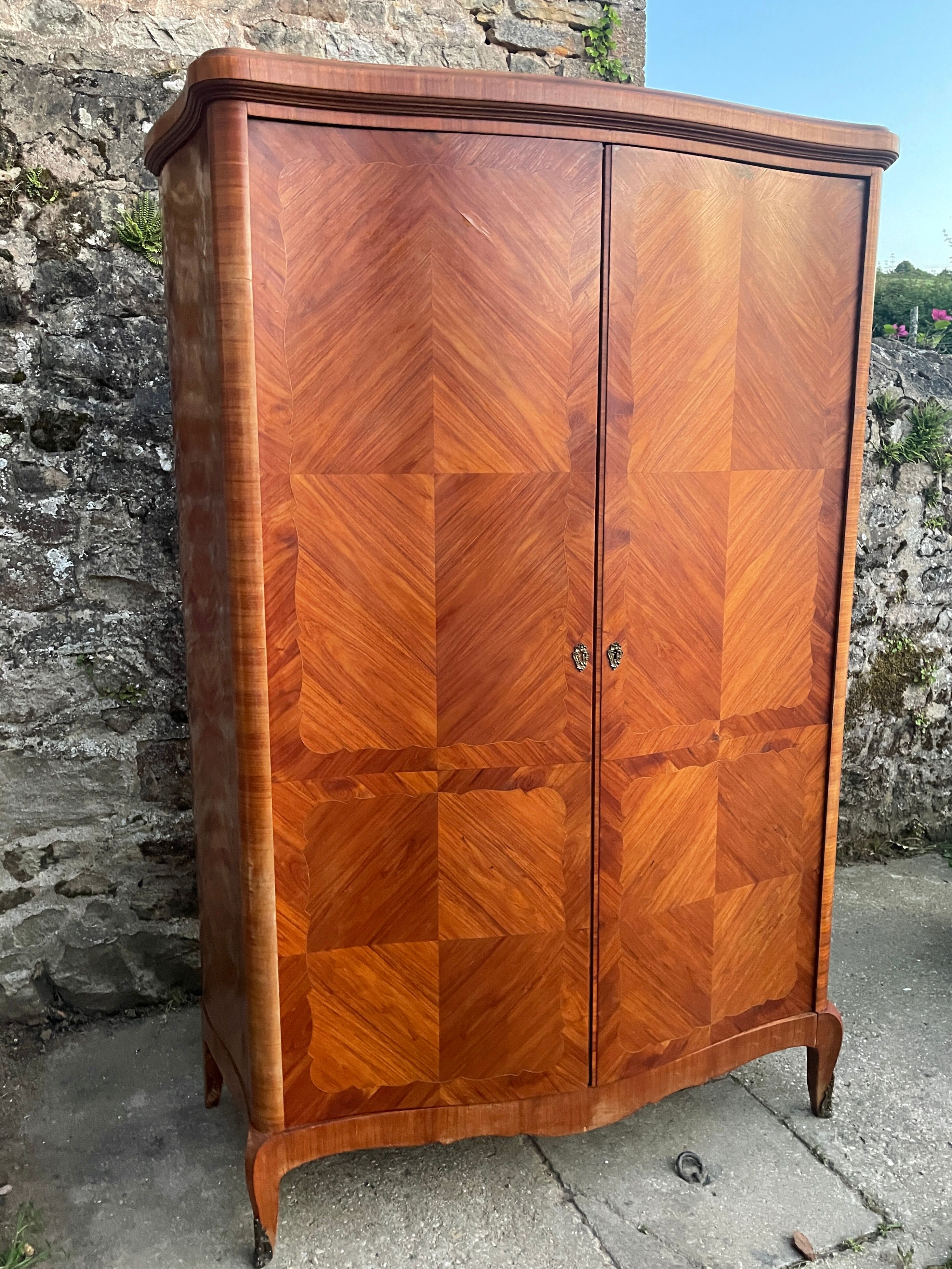Wardrobe linen Louis XV marquetry matt rosewood
