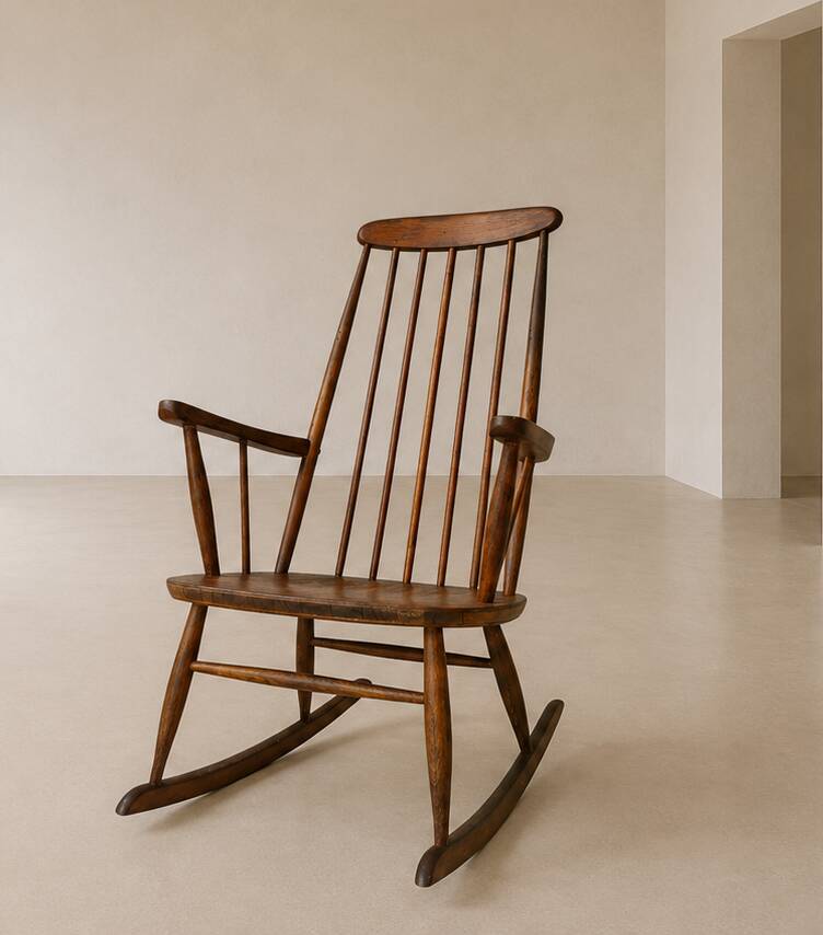 Fauteuil à bascule / Rocking Chair vintage en hêtre 1960 par Stol Kamnik