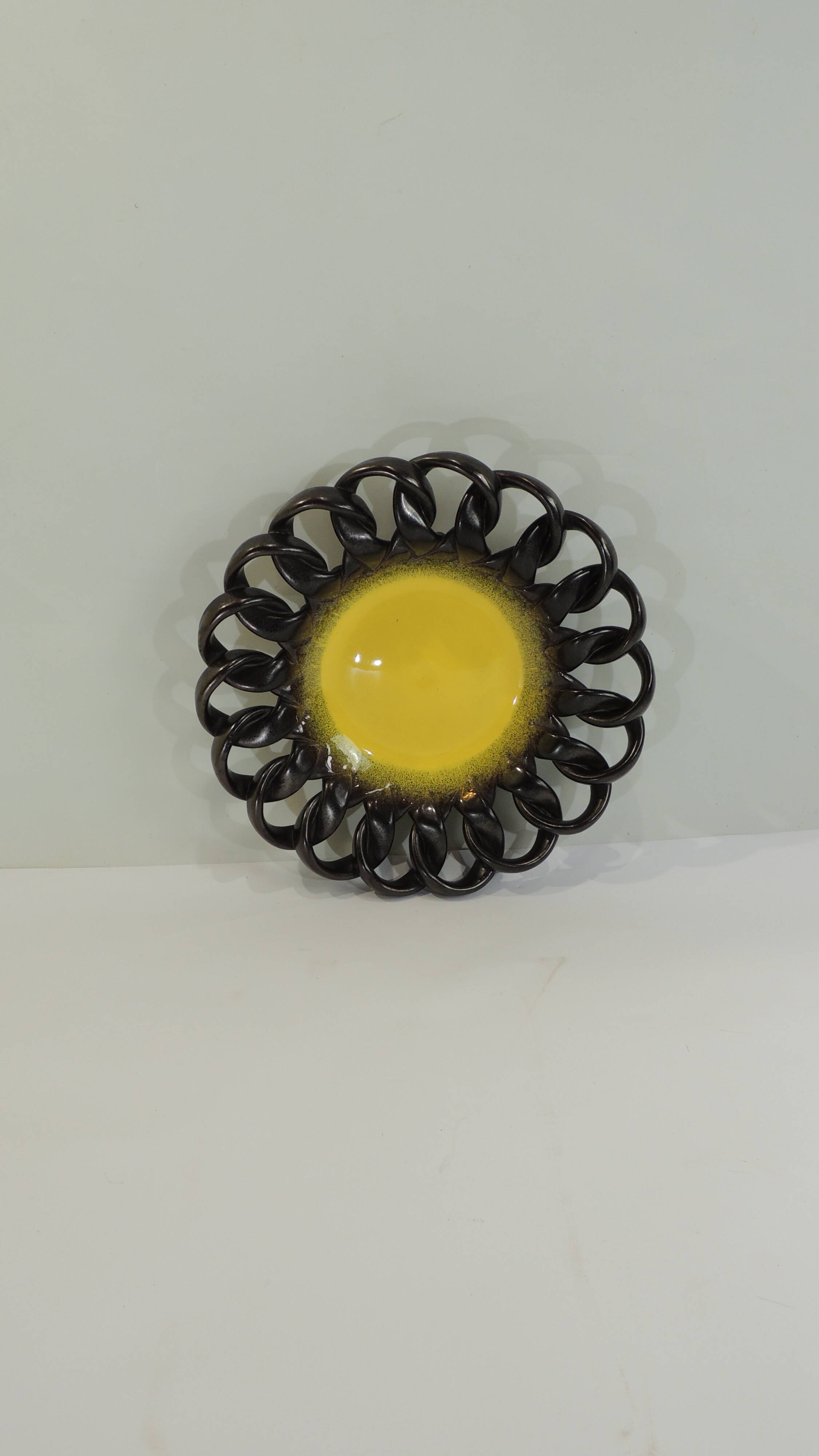 Iridescent brown and yellow braided ceramic cup/table center/Fruit bowl/Vallauris/Vintage