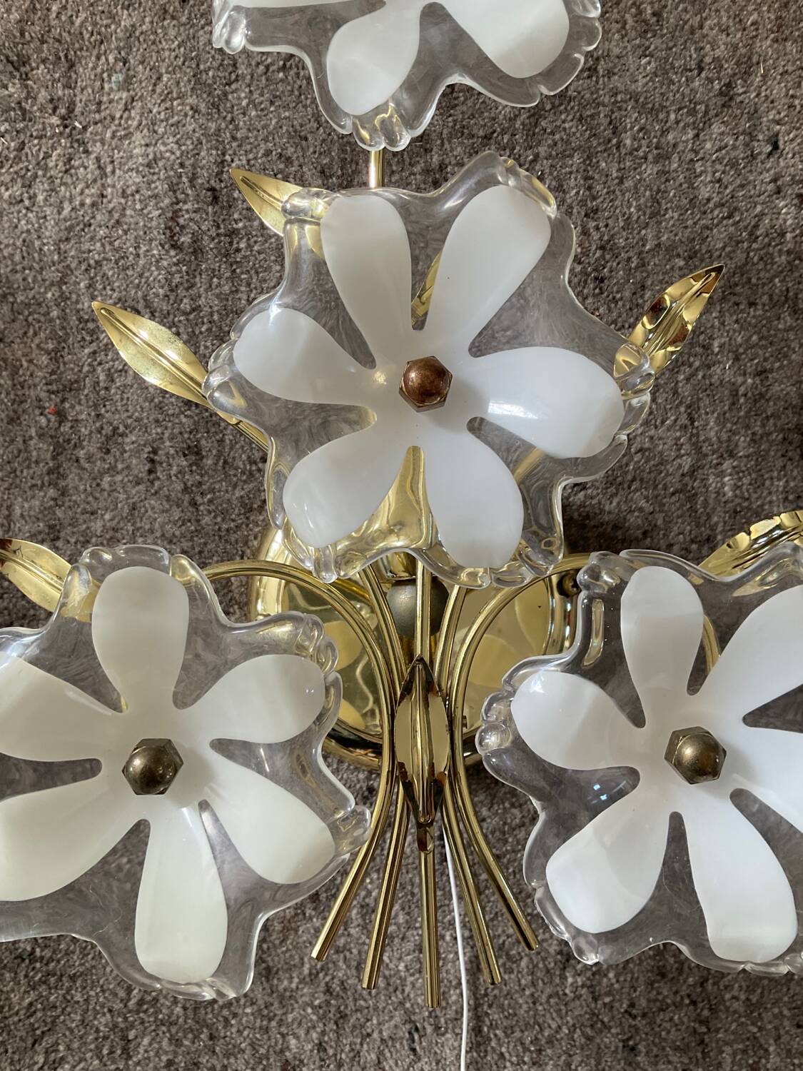 Pair of vintage golden sconces and lucite flowers