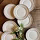 Lot de 12 assiettes à dessert vintage blanches et dorées Céranord