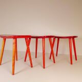 Swedish stools in red lacquered birch, Yngve Ekström "Palle", 1970s