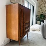 Petite armoire chêne et osier 1960
