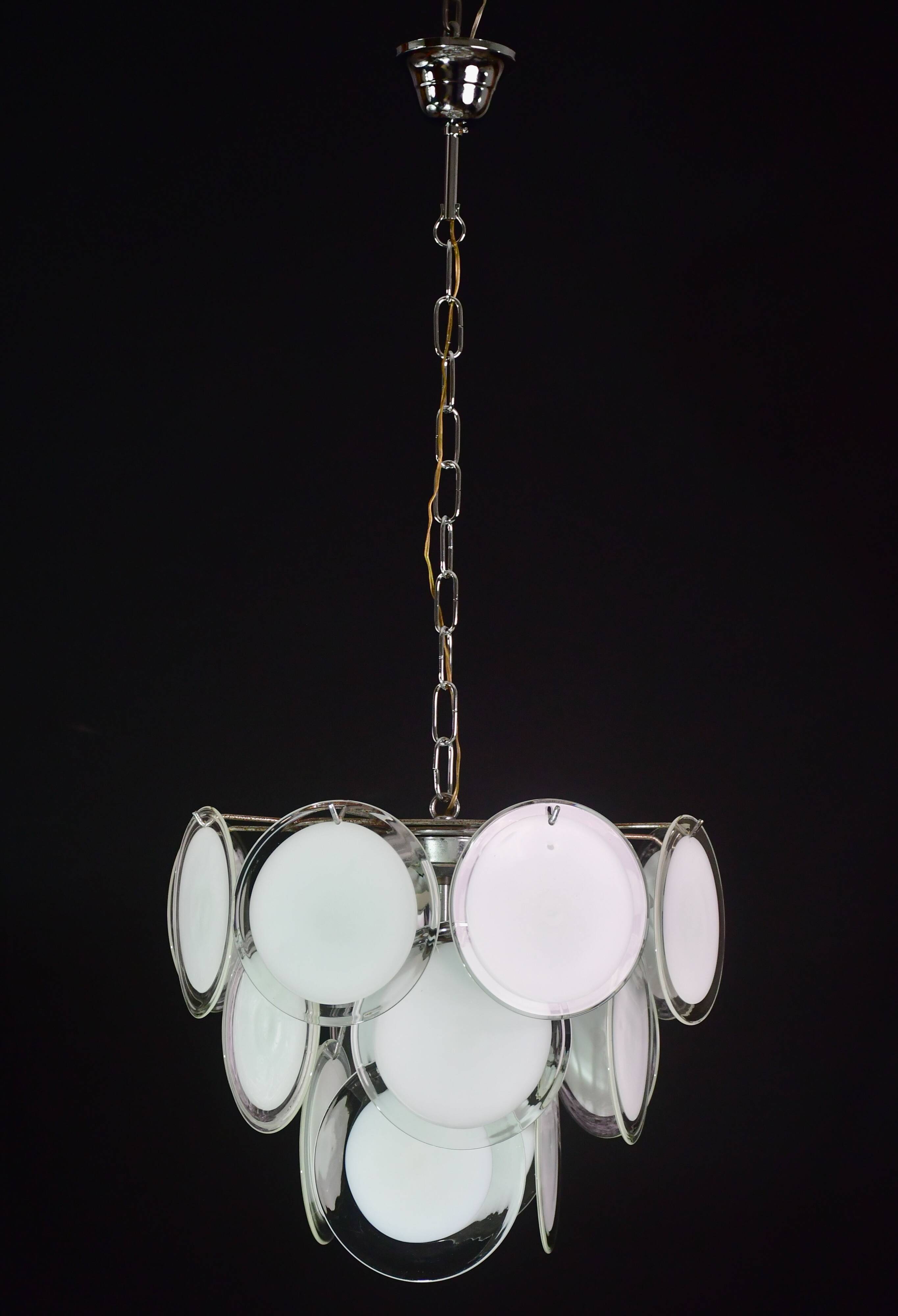 Disc white Murano glass chandelier by Vistosi