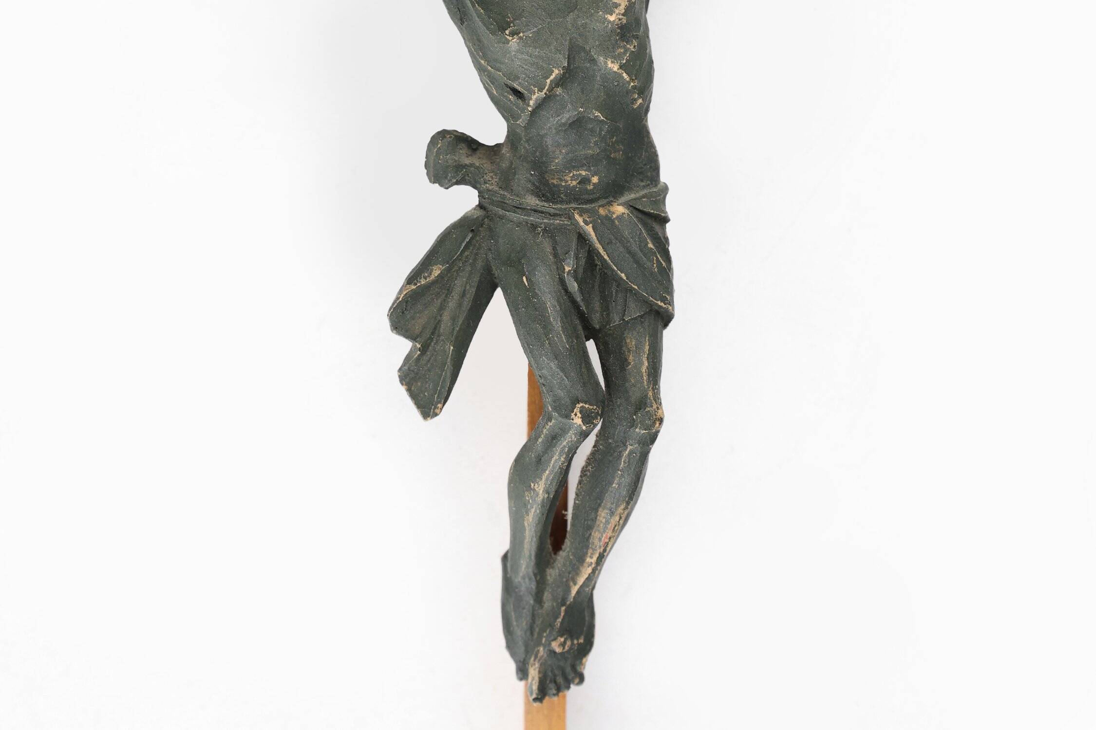 Antique Realistic Wooden Crucifix, France, 1850