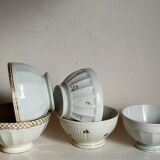 Five matching antique porcelain and earthenware bowls