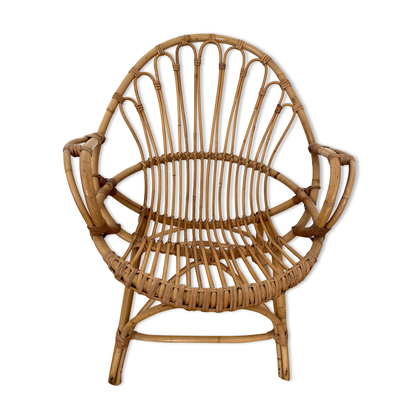 Fauteuil corbeille en rotin vintage 60