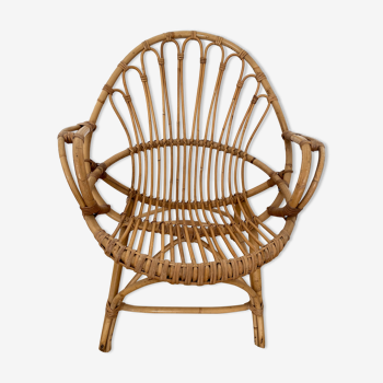 Armchair basket in vintage rattan 60's