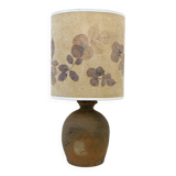 Vintage brutalist stoneware ceramic lamp base with dried flower shade