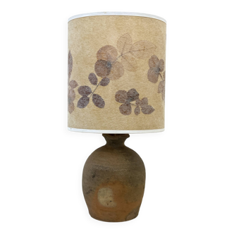 Vintage brutalist stoneware ceramic lamp base with dried flower shade