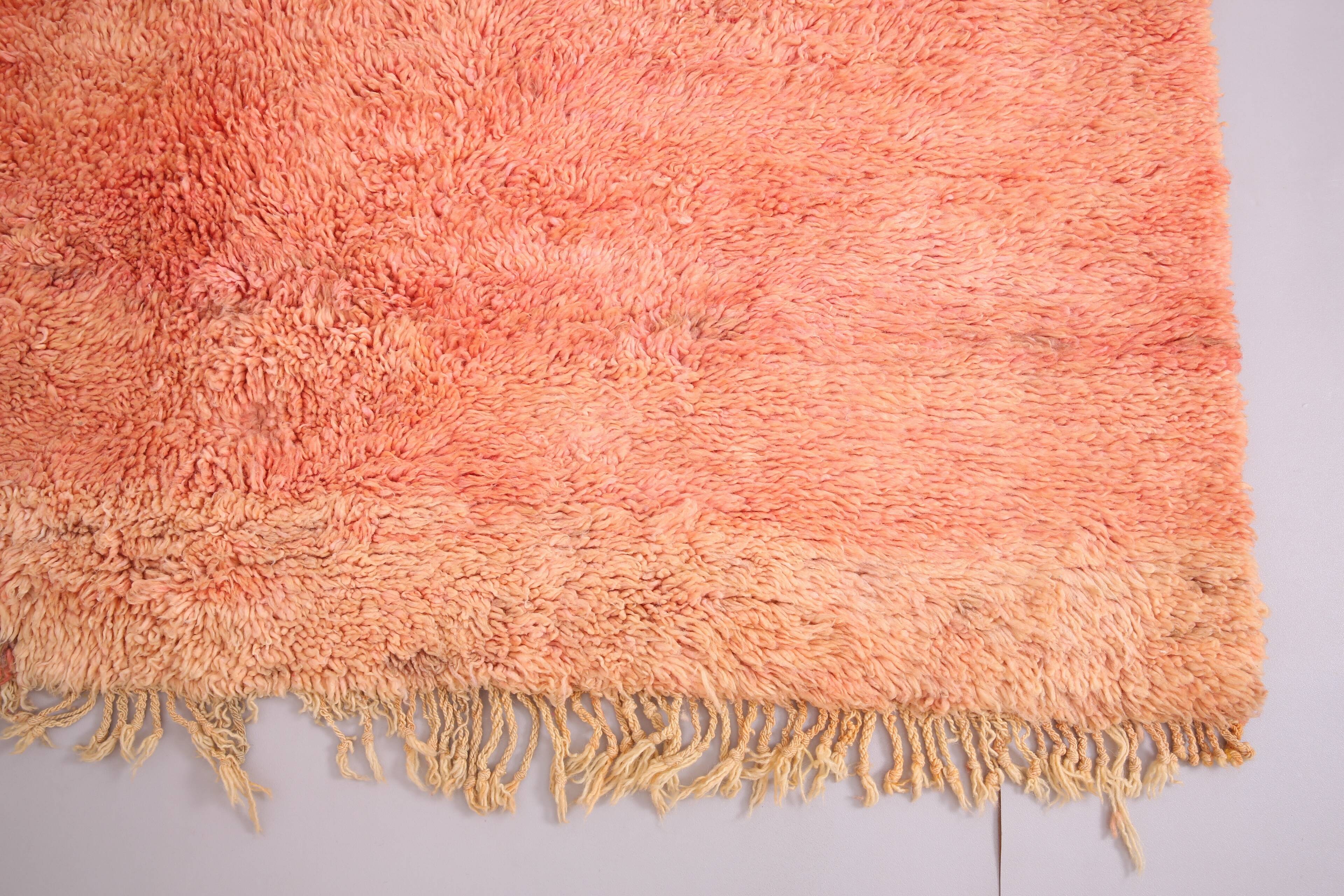 Tapis marocain vintage fait main 196 x 280 cm - Tapis marocain couleur pêche - Berbère