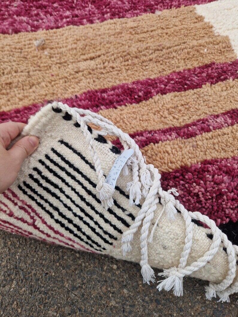 Tapis marocain fait main - marron, noir et rose - 3X2m