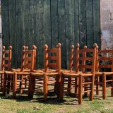 Set of 8 vintage chairs brutalized in solid oak, mulched seat 1960