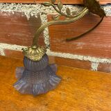 Antique art nouveau gilt bronze wall lamp + vintage blue glass tulip