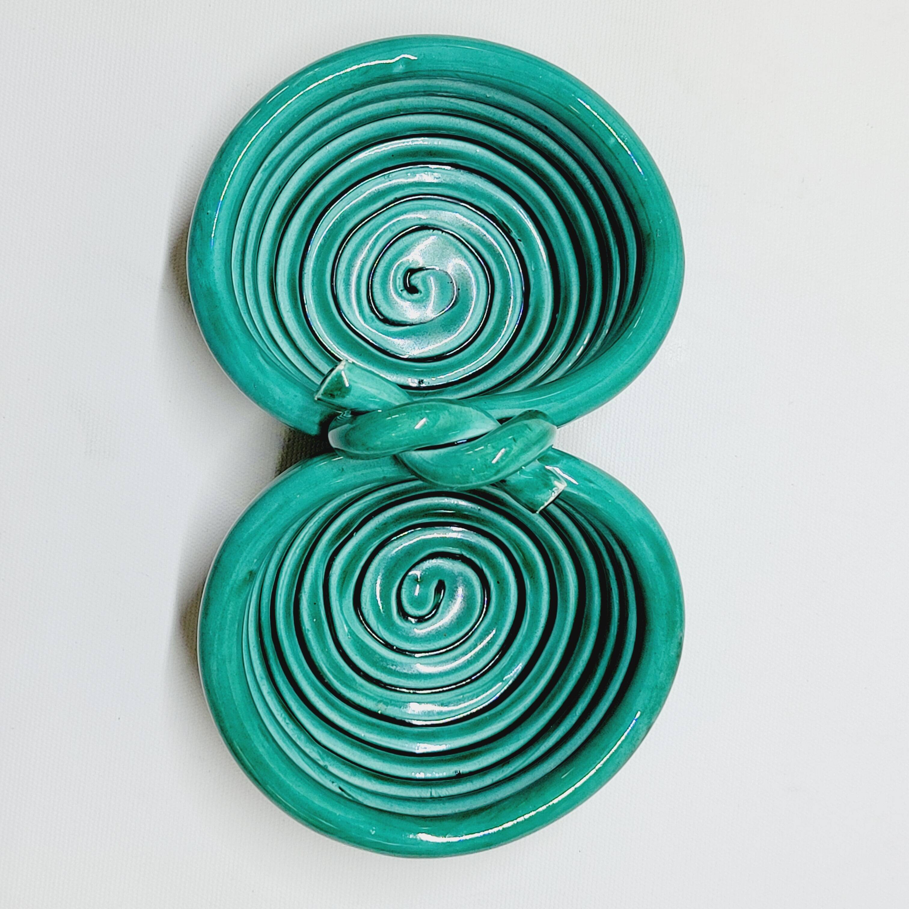 Double coupelle en céramique turquoise vallauris a m vintage