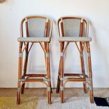 Vintage Gaty bar stools in two-tone rattan and caning.