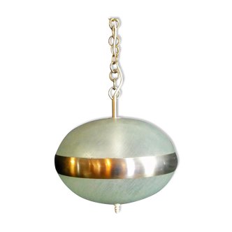 Vintage hanging lamp made of glass and chrome
