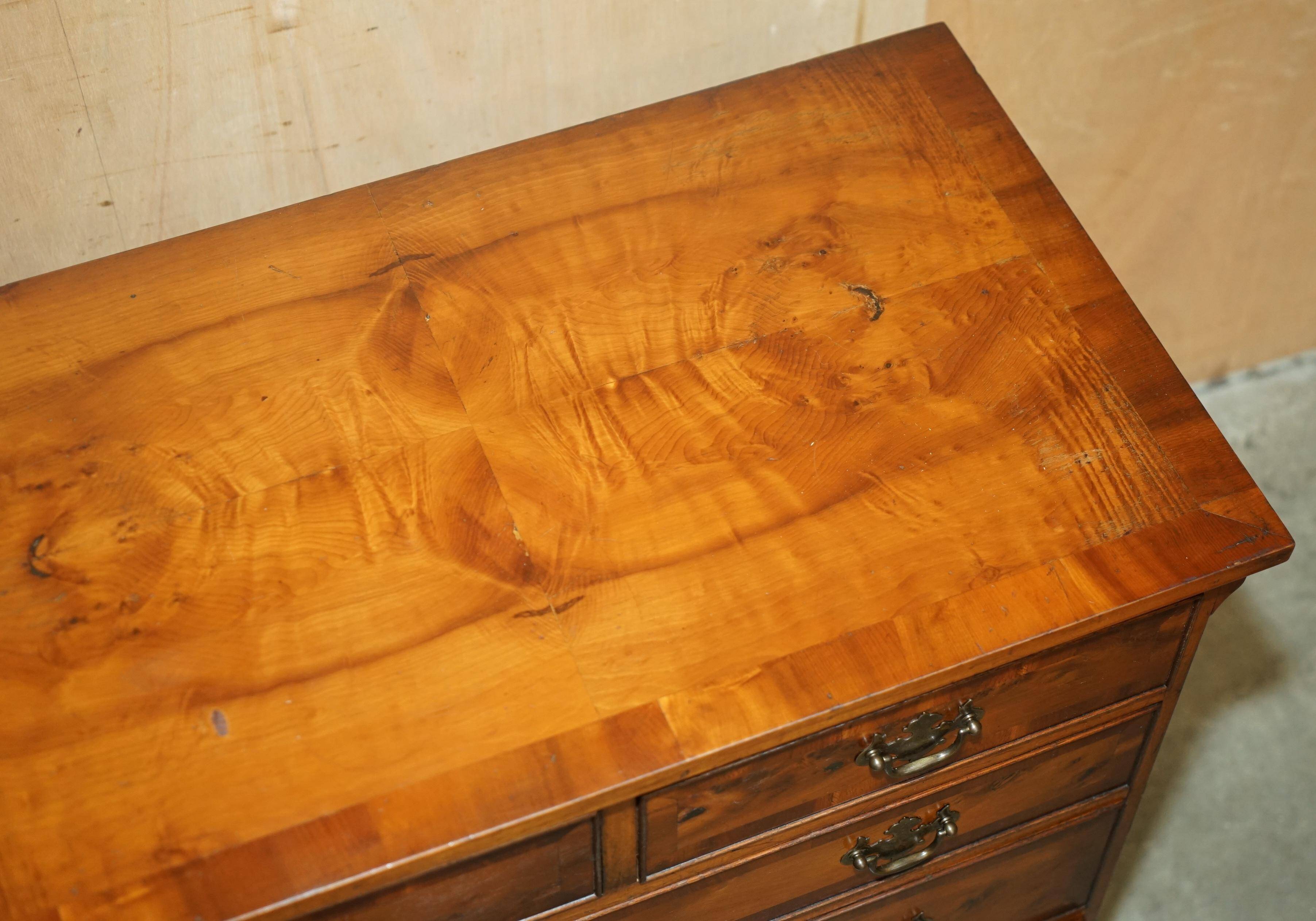 Georgian commode in yew wood with burr and burl grain, medium size.