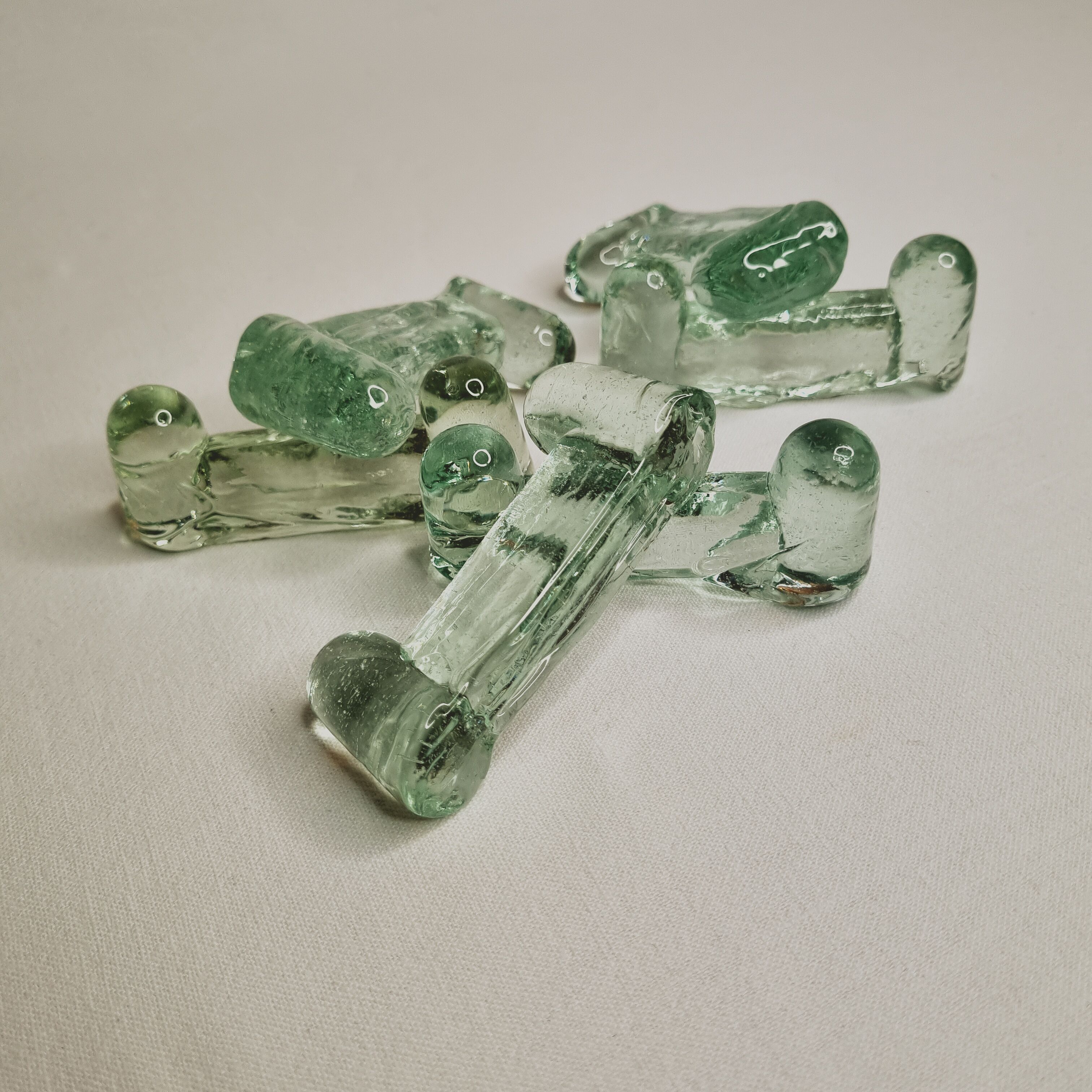 Set of six water glass knife holders from the Biot glassworks, signed