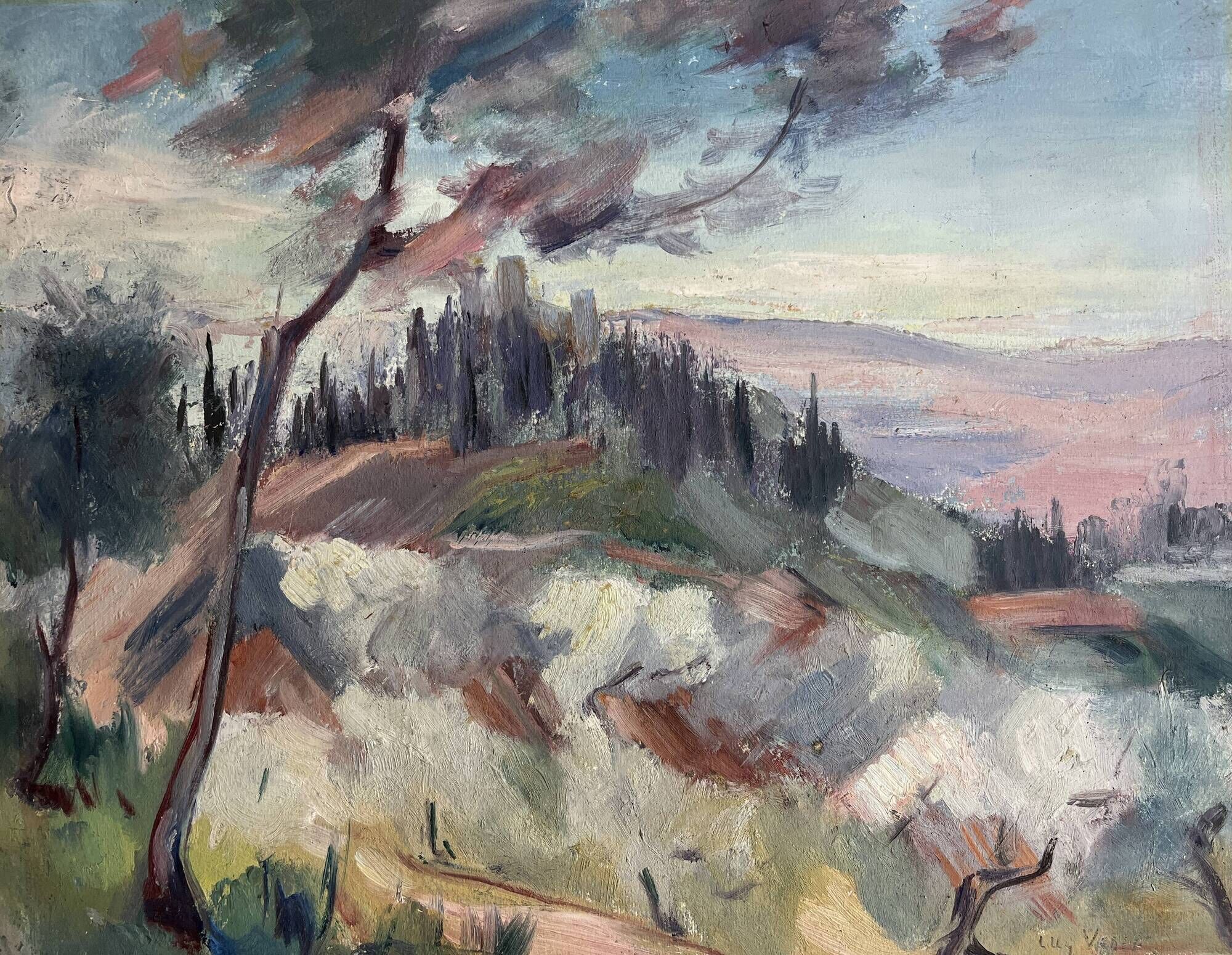 Oil on Canson, landscape located in Italy, signed mid 20th century.
