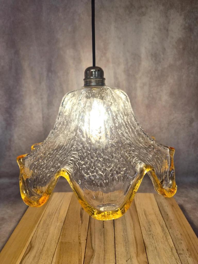 Vintage textured glass pendant attributed to Murano – amber edge – 1970s