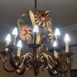 Set of painted metal chandeliers with flower decor