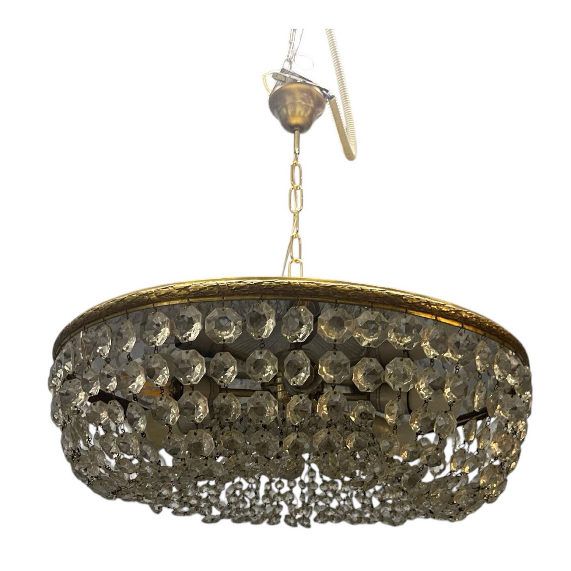 Chandelier en cristal et laiton italien des années 1960 – 6 lumières