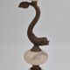 Sculptural table lamp in alabaster with fish/dolphin decoration, Swedish Grace