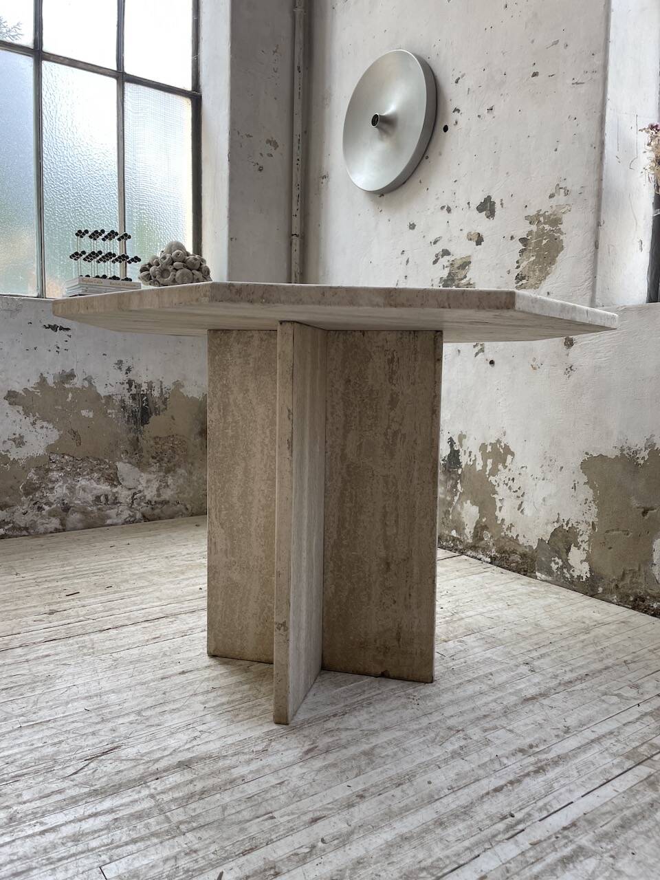 Octagonal travertine coffee table