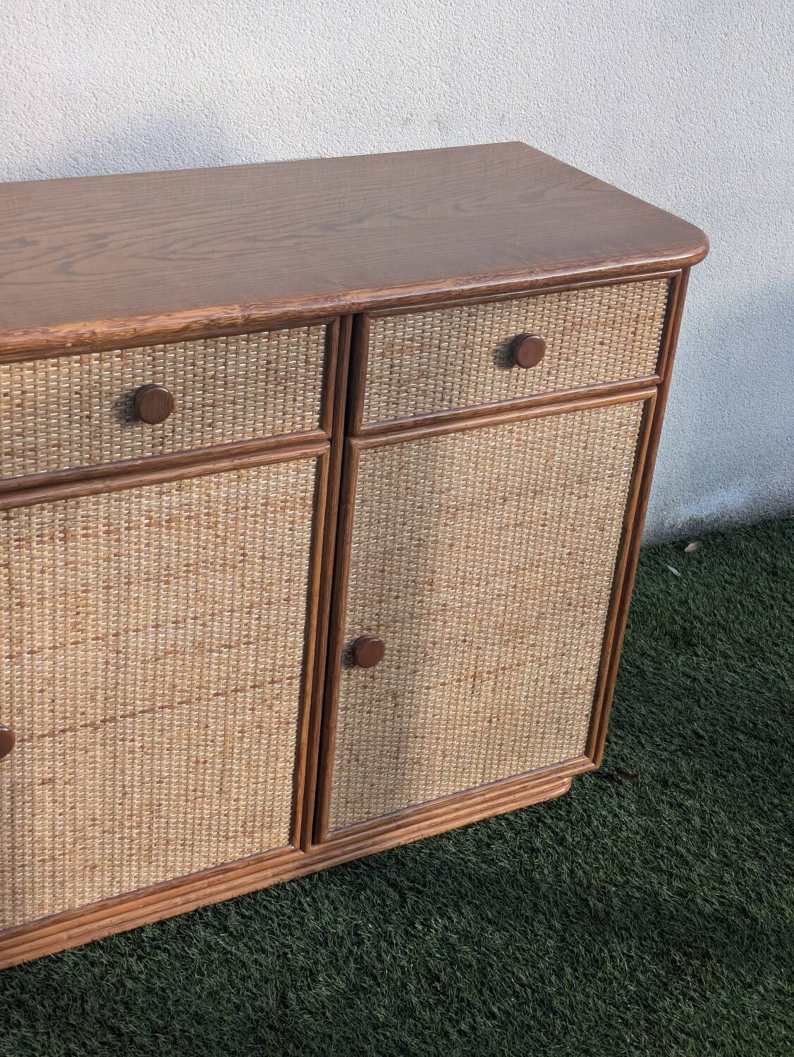 Vintage 1980s rattan sideboard by Roche Bobois