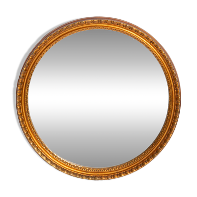 Miroir ovale vintage doré et noir avec cadre décoratif fleurs, Italie, 1960