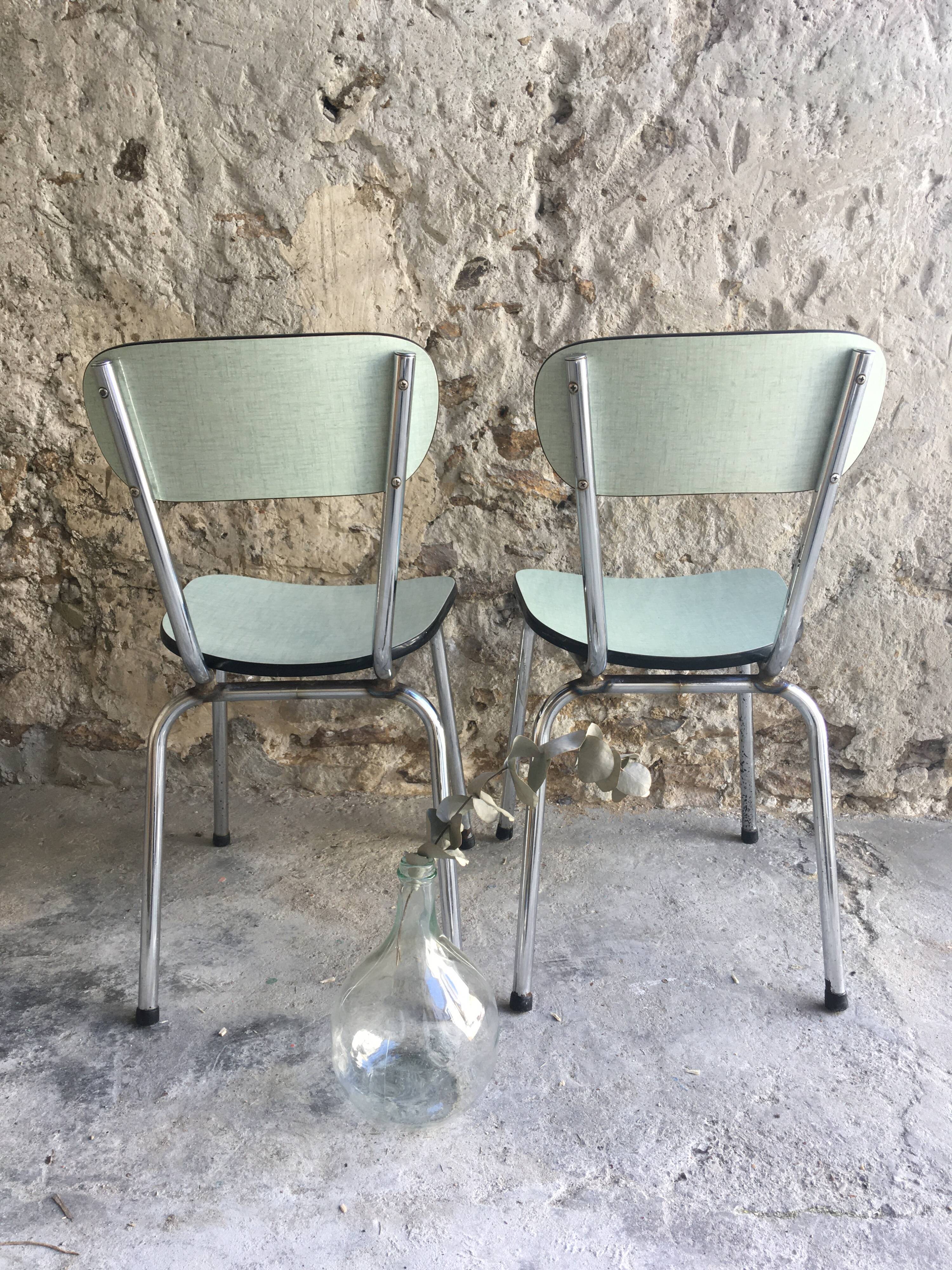Pair of chairs in sky blue formica