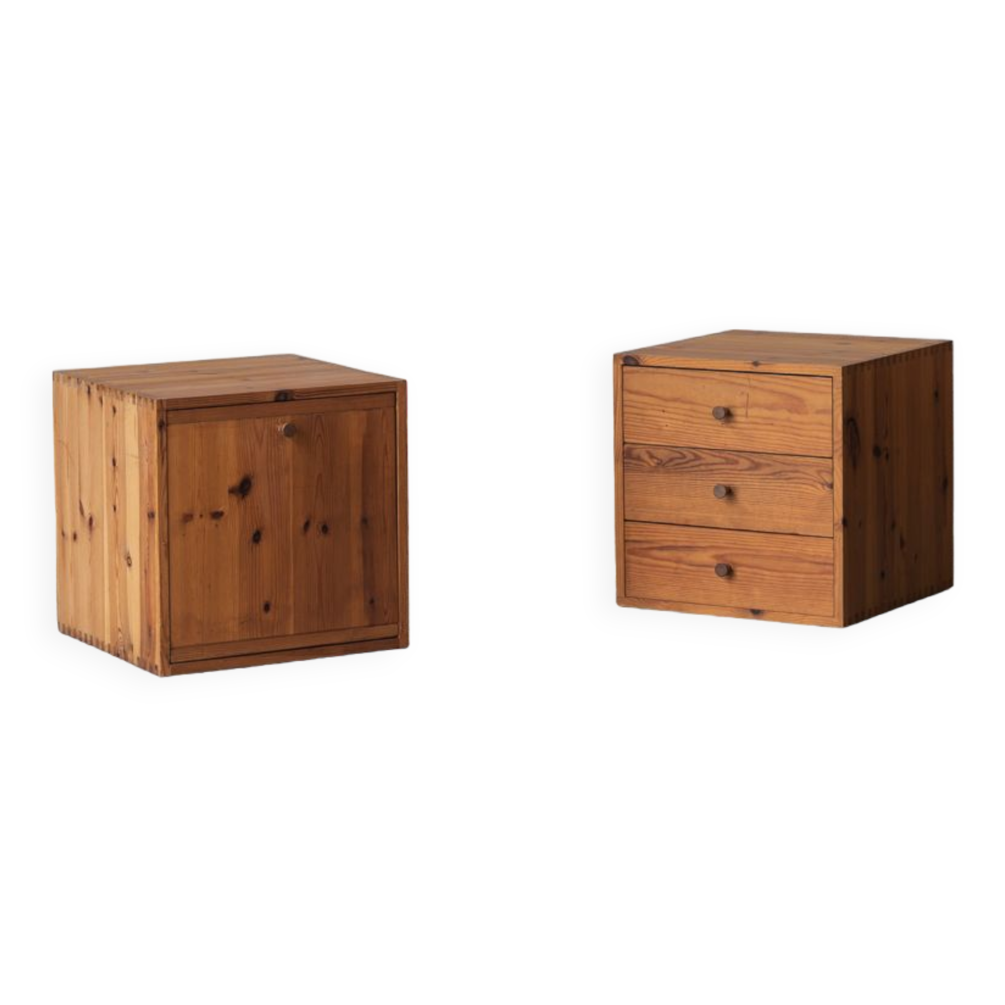 Set of 2 pine cube cabinets in the style of ate van apeldoorn, dutch design, 1960’s