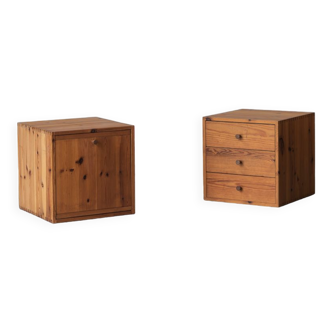 Set of 2 pine cube cabinets in the style of ate van apeldoorn, dutch design, 1960’s