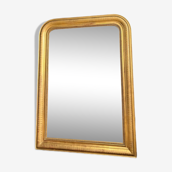 Miroir ancien Louis-Philippe perlé doré à la feuille d’or 123cm/90cm décor géométrique