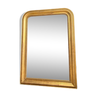 Miroir ancien Louis-Philippe perlé doré à la feuille d’or 123cm/90cm décor géométrique