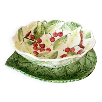 Coupe à cerises en barbotine vintage