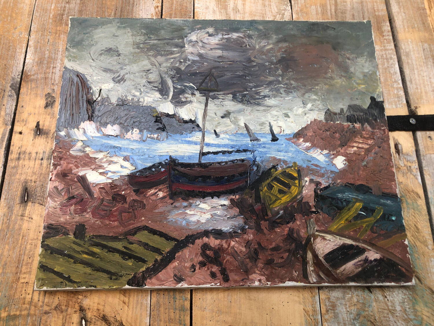 Oil painting on canvas THE TORMENT 1982 Vintage #A216