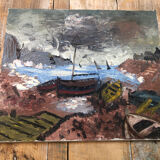 Tableau huile sur toile le tourment 1982 vintage #a216